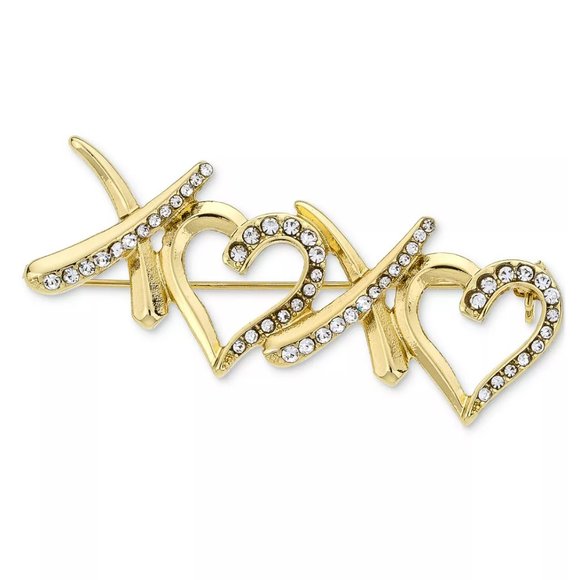 Holiday Lane Gold-Tone Pave Xoxo Heart Pin - Picture 1 of 1